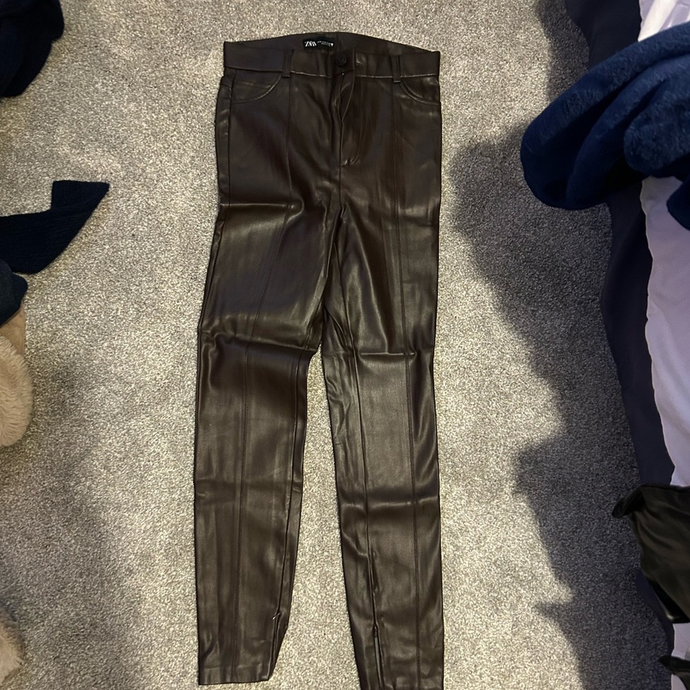 Zara brown faux leather pants